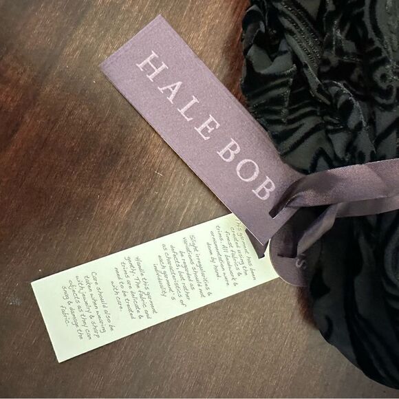 Hale Bob silk, velvet long sleeve top blouses size M in black, NWT - Picture 6 of 7